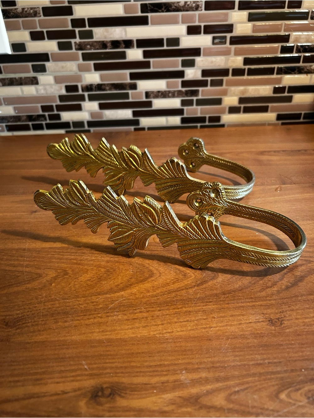 Ornate Gold Leaf Solid Brass Curtain Tiebacks - Set of 2